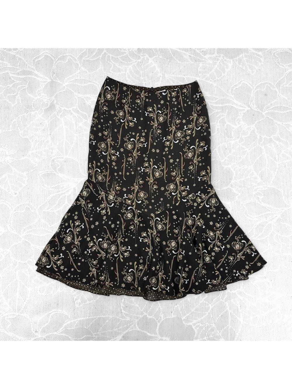 Emma James Vintage Reversible Brown and Tan Trumpet Midi Skirt - Size 14